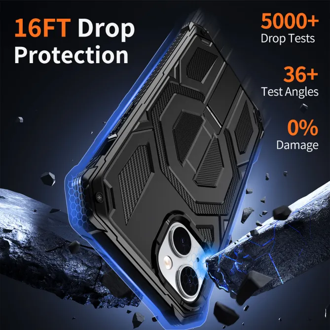 Coque iPhone 15 renforcée avec support pliable et anneau magnétique