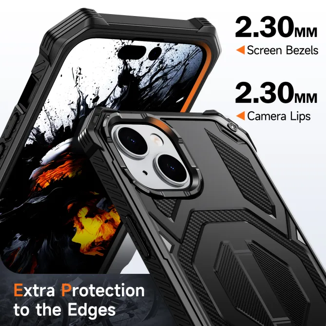 Coque iPhone 15 renforcée avec support pliable et anneau magnétique