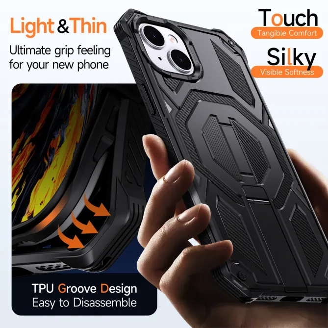 Coque iPhone 15 renforcée avec support pliable et anneau magnétique