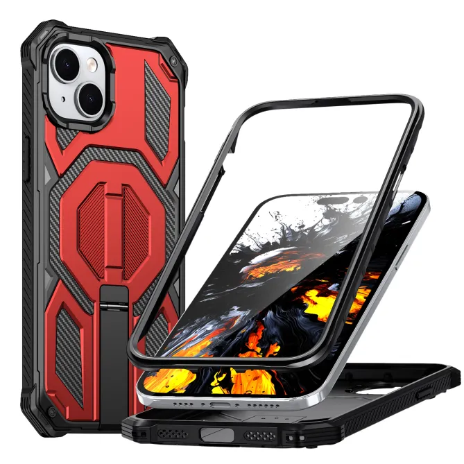 Coque iPhone 15 renforcée avec support pliable et anneau magnétique