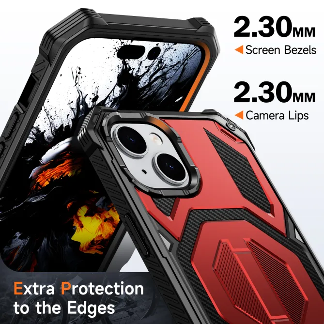 Coque iPhone 15 renforcée avec support pliable et anneau magnétique