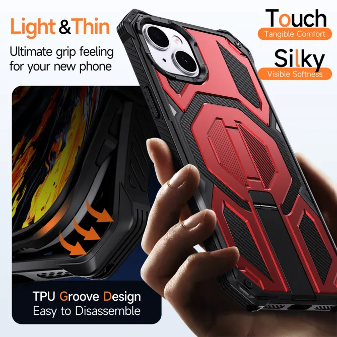 Coque iPhone 15 renforcée avec support pliable et anneau magnétique