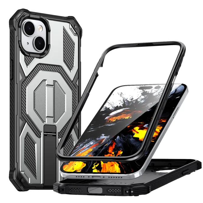 Coque iPhone 15 renforcée avec support pliable et anneau magnétique