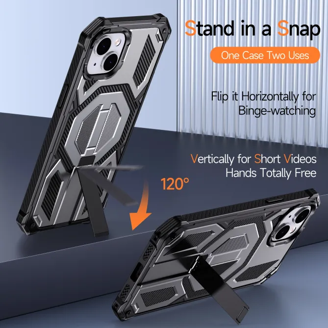 Coque iPhone 15 renforcée avec support pliable et anneau magnétique