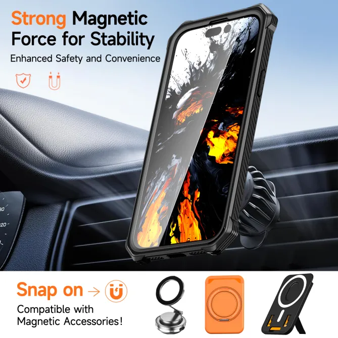 Coque iPhone 15 renforcée avec support pliable et anneau magnétique