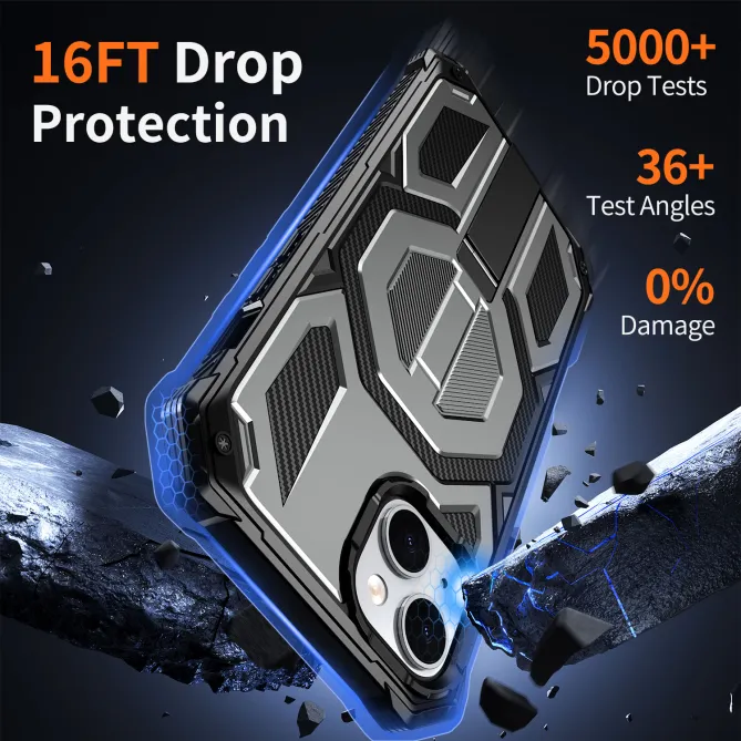Coque iPhone 15 renforcée avec support pliable et anneau magnétique