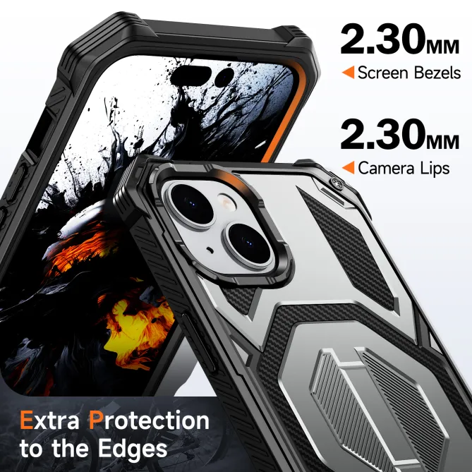 Coque iPhone 15 renforcée avec support pliable et anneau magnétique