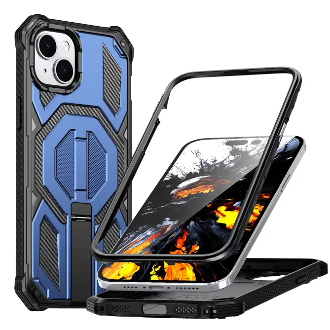Coque iPhone 15 renforcée avec support pliable et anneau magnétique