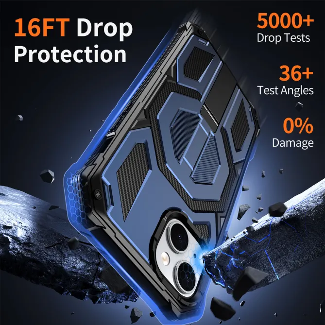 Coque iPhone 15 renforcée avec support pliable et anneau magnétique
