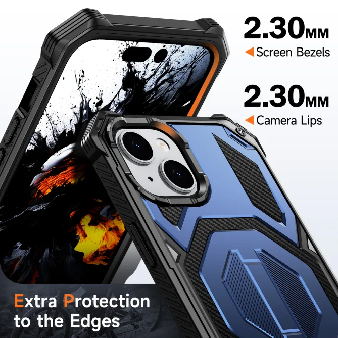 Coque iPhone 15 renforcée avec support pliable et anneau magnétique