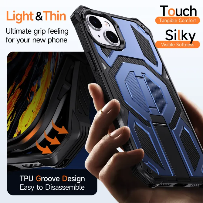 Coque iPhone 15 renforcée avec support pliable et anneau magnétique