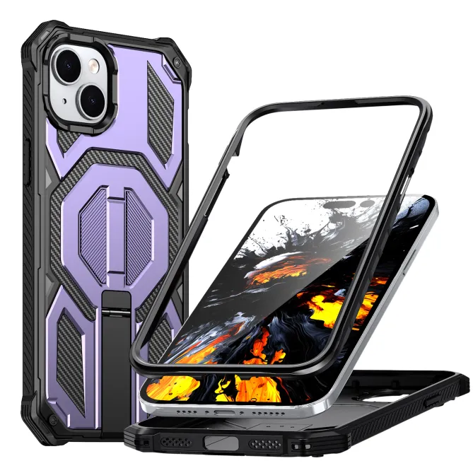 Coque iPhone 15 renforcée avec support pliable et anneau magnétique