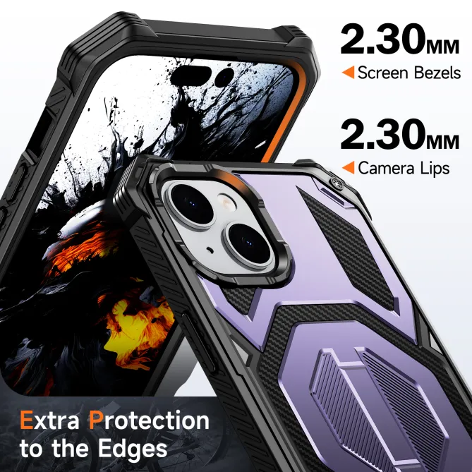 Coque iPhone 15 renforcée avec support pliable et anneau magnétique