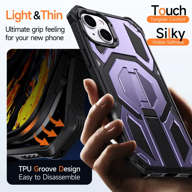Coque iPhone 15 renforcée avec support pliable et anneau magnétique