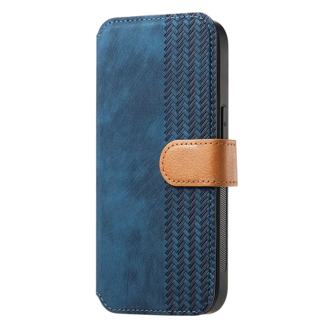 Housse iPhone 15 effet cuir tressé avec dragonne support