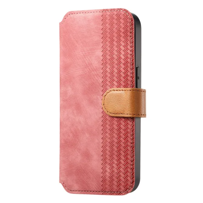 Housse iPhone 15 effet cuir tressé avec dragonne support