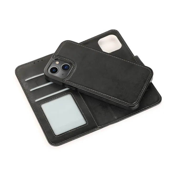 Housse magnétique détachable iPhone 15 effet cuir mat porte-cartes