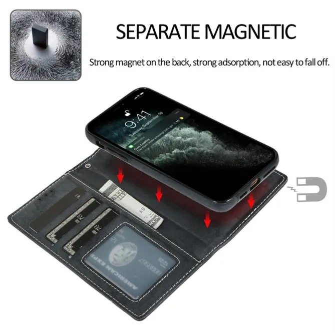 Housse magnétique détachable iPhone 15 effet cuir mat porte-cartes