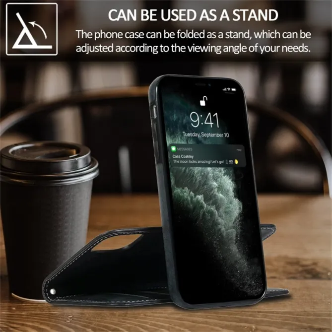 Housse magnétique détachable iPhone 15 effet cuir mat porte-cartes