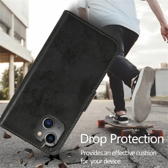 Housse magnétique détachable iPhone 15 effet cuir mat porte-cartes
