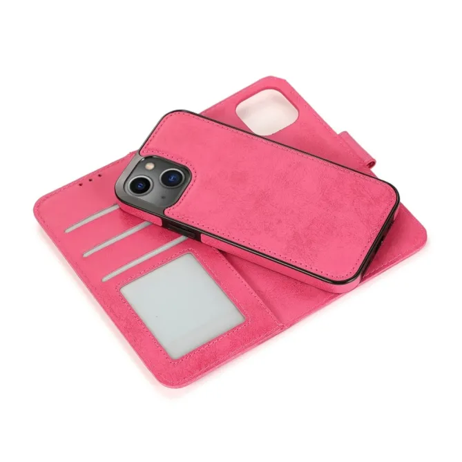 Housse magnétique détachable iPhone 15 effet cuir mat porte-cartes