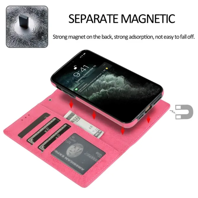 Housse magnétique détachable iPhone 15 effet cuir mat porte-cartes