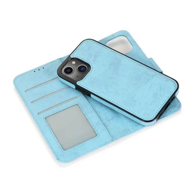 Housse magnétique détachable iPhone 15 effet cuir mat porte-cartes