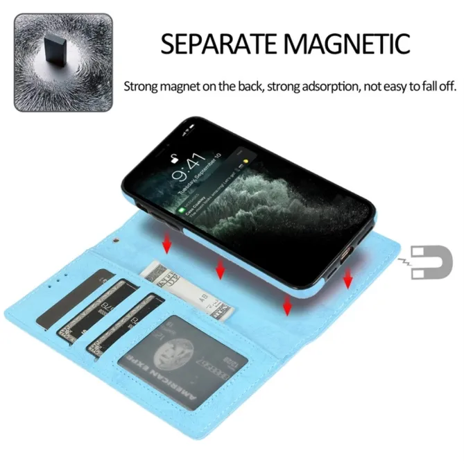 Housse magnétique détachable iPhone 15 effet cuir mat porte-cartes
