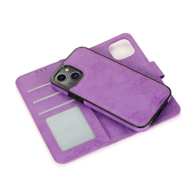 Housse magnétique détachable iPhone 15 effet cuir mat porte-cartes