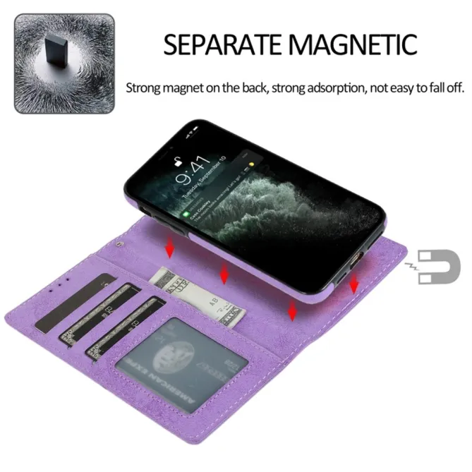 Housse magnétique détachable iPhone 15 effet cuir mat porte-cartes