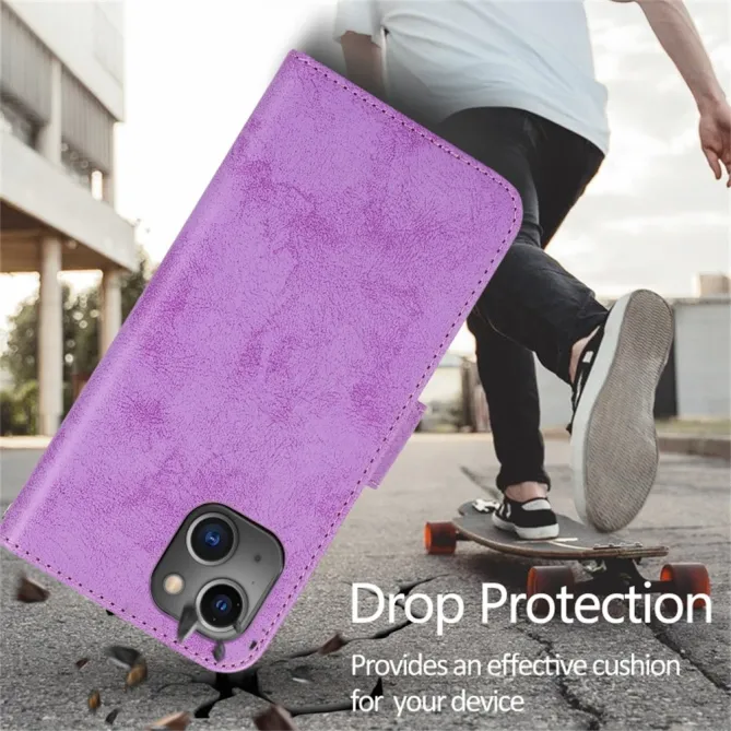 Housse magnétique détachable iPhone 15 effet cuir mat porte-cartes
