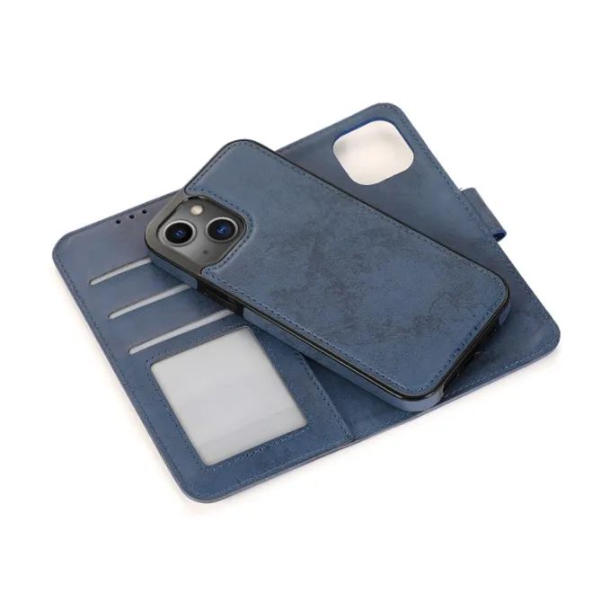 Housse magnétique détachable iPhone 15 effet cuir mat porte-cartes
