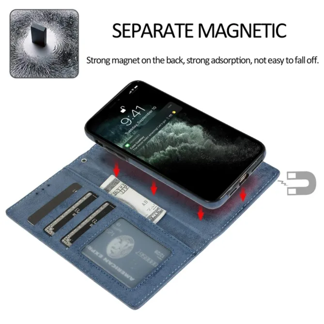 Housse magnétique détachable iPhone 15 effet cuir mat porte-cartes