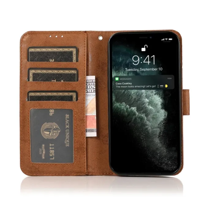 Housse magnétique détachable iPhone 15 effet cuir mat porte-cartes