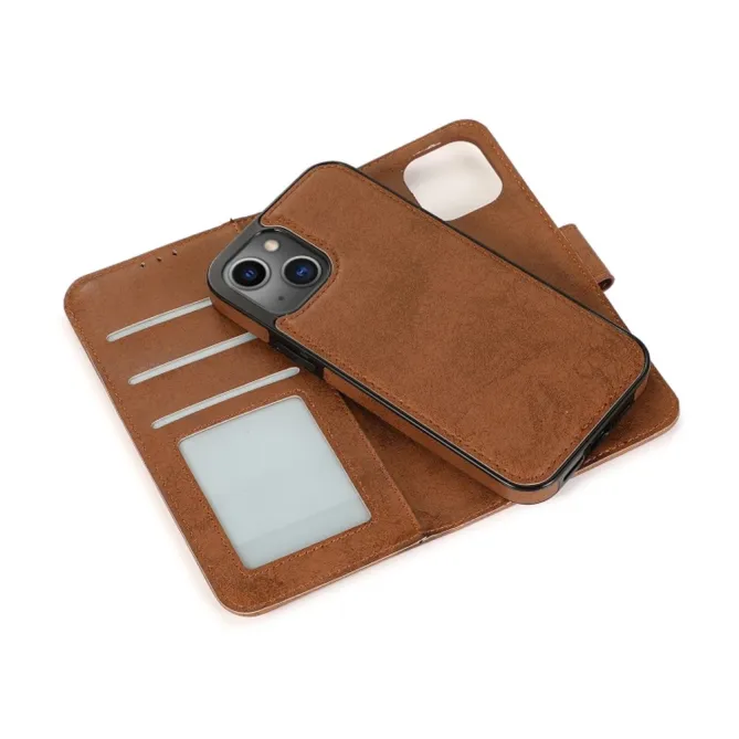 Housse magnétique détachable iPhone 15 effet cuir mat porte-cartes