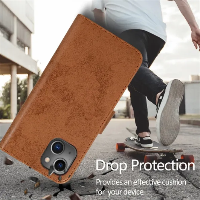Housse magnétique détachable iPhone 15 effet cuir mat porte-cartes