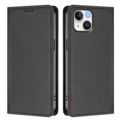 Housse portefeuille iPhone 15 effet cuir avec protection RFID