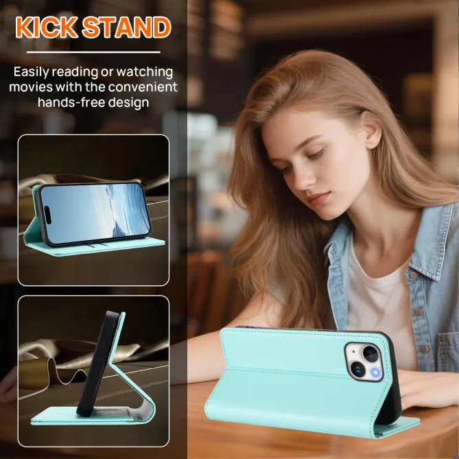 Housse portefeuille iPhone 15 effet cuir avec protection RFID