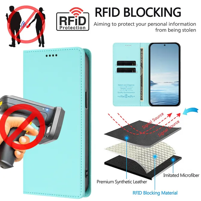 Housse portefeuille iPhone 15 effet cuir avec protection RFID