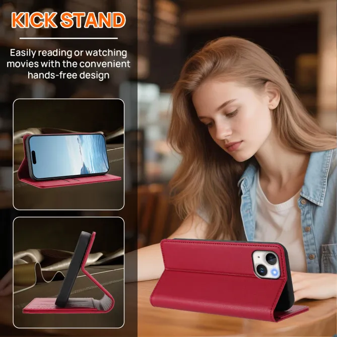 Housse portefeuille iPhone 15 effet cuir avec protection RFID