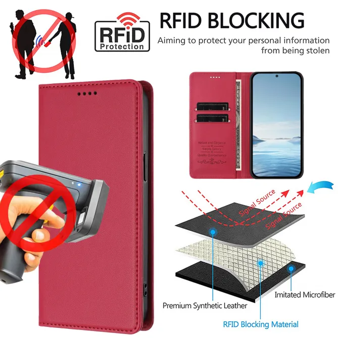 Housse portefeuille iPhone 15 effet cuir avec protection RFID