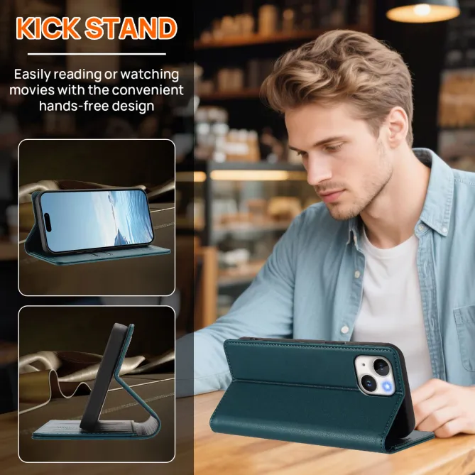 Housse portefeuille iPhone 15 effet cuir avec protection RFID