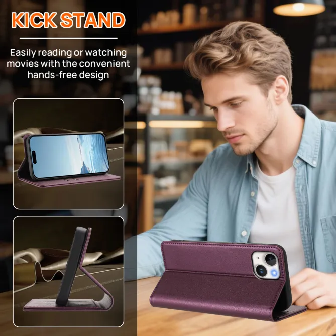Housse portefeuille iPhone 15 effet cuir avec protection RFID