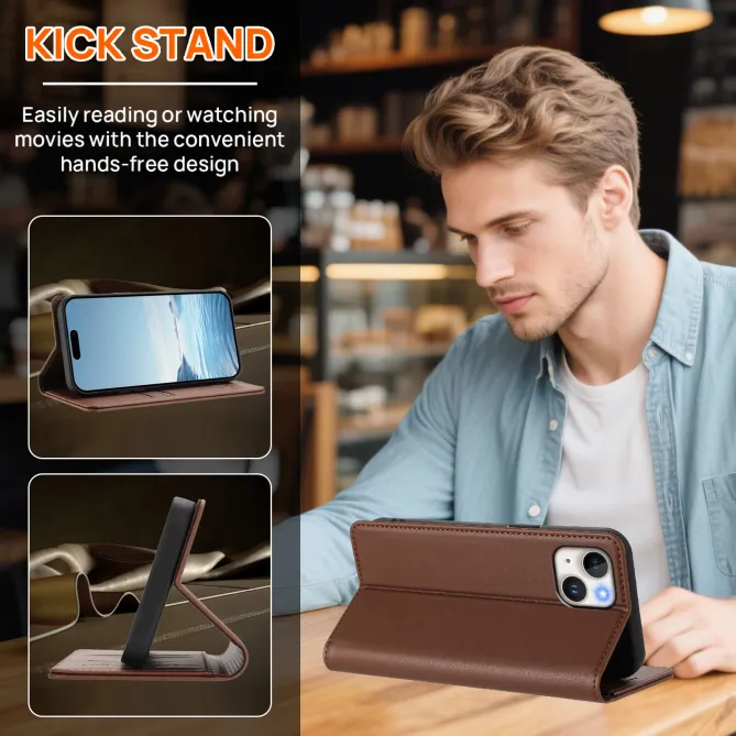 Housse portefeuille iPhone 15 effet cuir avec protection RFID