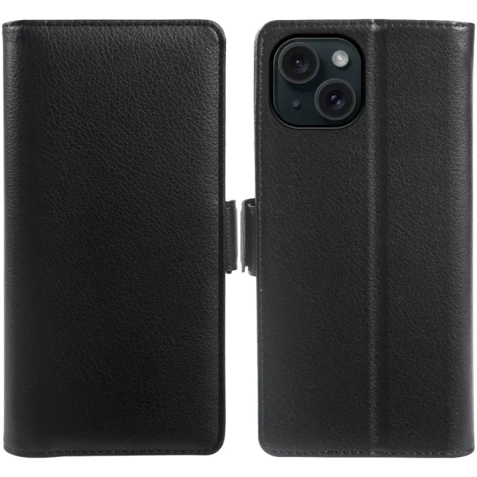 Housse iPhone 15 effet cuir grainé à double fermeture magnétique