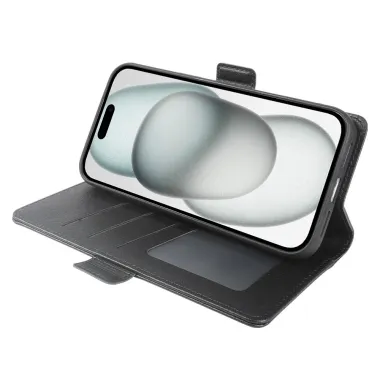 Housse iPhone 15 effet cuir grainé à double fermeture magnétique