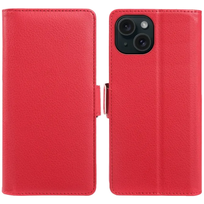 Housse iPhone 15 effet cuir grainé à double fermeture magnétique