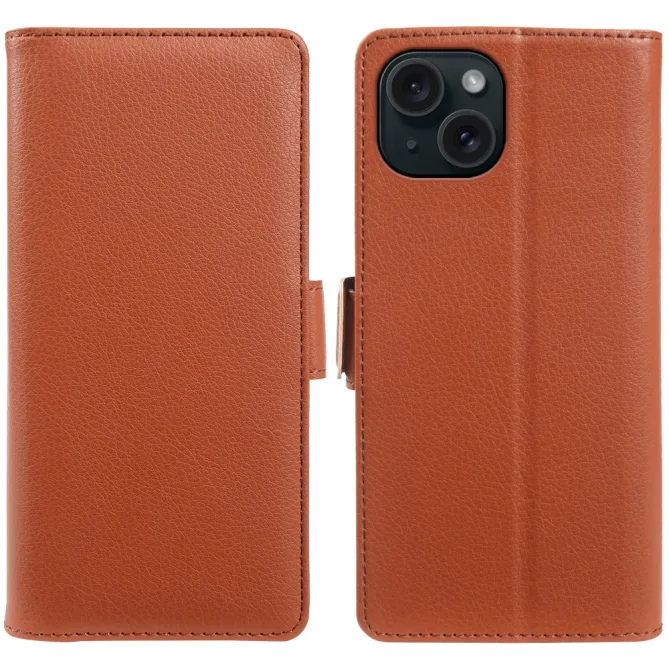 Housse iPhone 15 effet cuir grainé à double fermeture magnétique