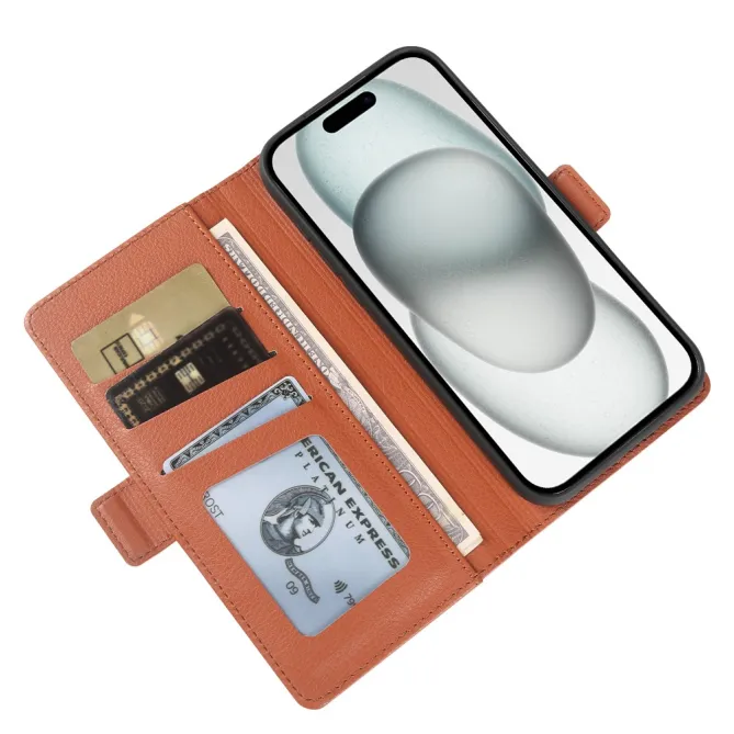 Housse iPhone 15 effet cuir grainé à double fermeture magnétique