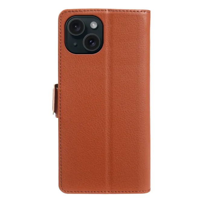 Housse iPhone 15 effet cuir grainé à double fermeture magnétique